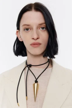 Clearance BIMBA Y LOLA Collar Cordon Piel Y Pincho Dorado Mate