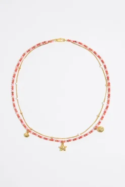 Store BIMBA Y LOLA Collar Doble Estrella De Mar Y Cadena Coral