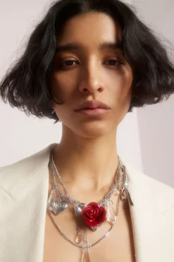 Shop BIMBA Y LOLA Collar Multicadenas Cristales Y Rosa