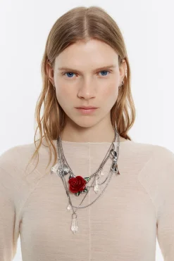 Hot BIMBA Y LOLA Collar Multicadenas Cristales Y Rosa