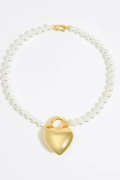 Best BIMBA Y LOLA Collar Perlas Corazon Metal Dorado