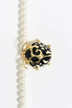 New BIMBA Y LOLA Collar Perlas Escarabajo Negro