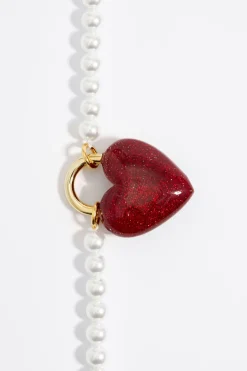 Discount BIMBA Y LOLA Collar Perlas Y Corazon Glitter Rojo