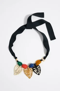 Clearance BIMBA Y LOLA Collar Piedras Hojas Dorado Mate