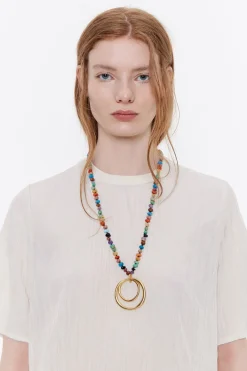 Clearance BIMBA Y LOLA Collar Piedras Multicolores Arandelas Dorado Mate