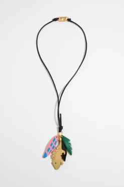 Outlet BIMBA Y LOLA Collar Piel Negro Con Camaleon Y Hojas