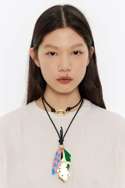 Outlet BIMBA Y LOLA Collar Piel Negro Con Camaleon Y Hojas