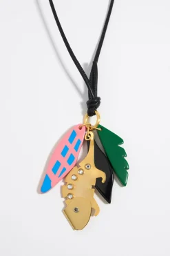 Outlet BIMBA Y LOLA Collar Piel Negro Con Camaleon Y Hojas