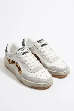 Clearance BIMBA Y LOLA Deportiva Cupsole Piel Print Leopard Blanca