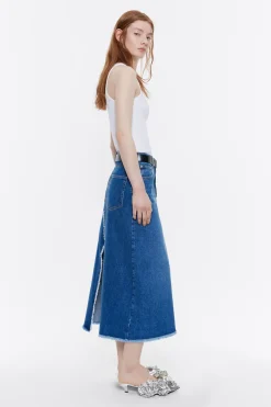 Shop BIMBA Y LOLA Falda Midi Denim Azul
