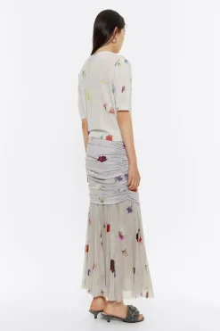 Best BIMBA Y LOLA Falda Midi Flowers Gris
