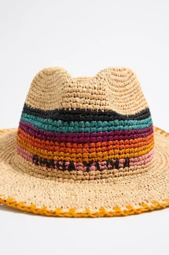 Shop BIMBA Y LOLA Gorro Rafia Natural Rayas