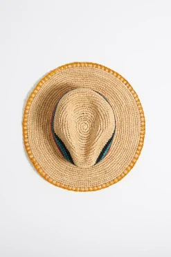 Shop BIMBA Y LOLA Gorro Rafia Natural Rayas