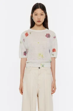 Cheap BIMBA Y LOLA Jersey Ajustado Lino Flowers Gris