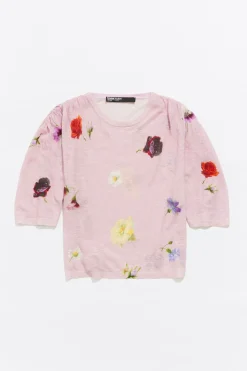 Shop BIMBA Y LOLA Jersey Hombros Fruncidos Lino Flowers Rosa