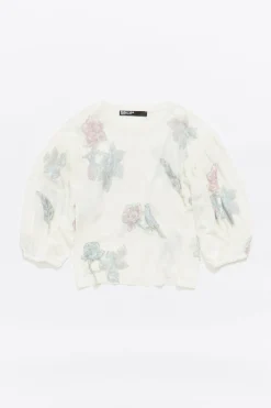 Sale BIMBA Y LOLA Jersey Manga Abullonada Birds Marfil