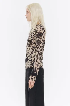 Fashion BIMBA Y LOLA Jersey Recto Lino Animal Mix Camel