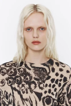 Fashion BIMBA Y LOLA Jersey Recto Lino Animal Mix Camel