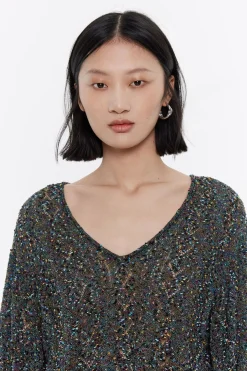 New BIMBA Y LOLA Jersey Recto Punto Calado Negro