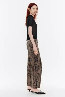 Hot BIMBA Y LOLA Pantalon Recto Fluido Mirrors Caqui