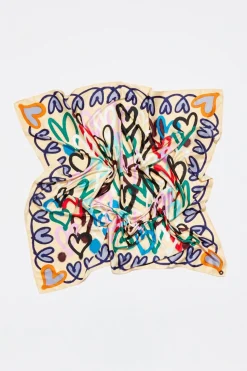 New BIMBA Y LOLA Panuelo Corazones Grafiti Vainilla