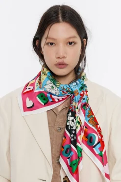 Flash Sale BIMBA Y LOLA Panuelo Flores Marco Logo Fucsia