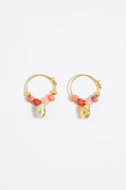 Shop BIMBA Y LOLA Pendientes Aro Coral Y Caracola Dorada