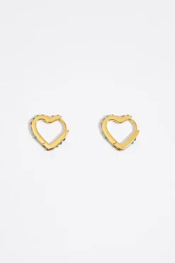 Shop BIMBA Y LOLA Pendientes Aro Corazon Cristales Dorados