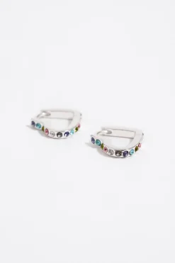 Online BIMBA Y LOLA Pendientes Aro Corazon Cristales Plateados