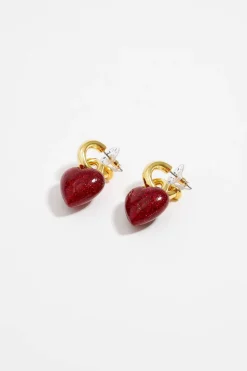 Clearance BIMBA Y LOLA Pendientes Aro Corazon Glitter Rojo