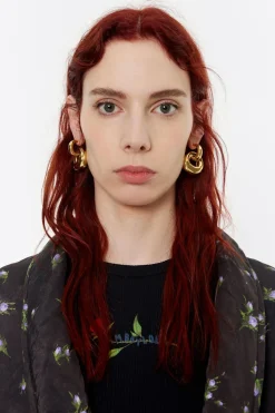 New BIMBA Y LOLA Pendientes Aro Doble Dorados