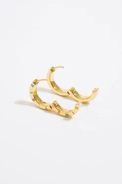 Shop BIMBA Y LOLA Pendientes Aro Dorado Logo Multipastel
