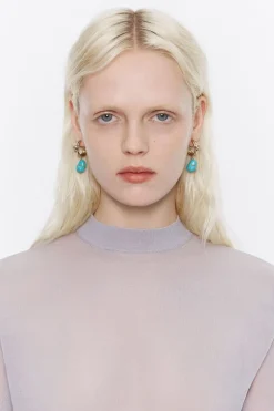 Shop BIMBA Y LOLA Pendientes Aro Dorado Piedra Turquesa