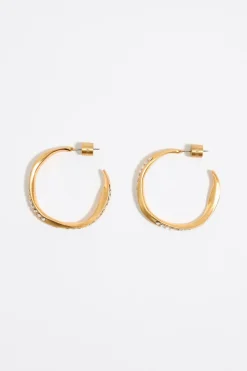 Sale BIMBA Y LOLA Pendientes Aro Grande Dorado Mate Y Cristales