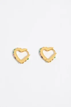Shop BIMBA Y LOLA Pendientes Aro Mini Corazon Cristales Multicolor