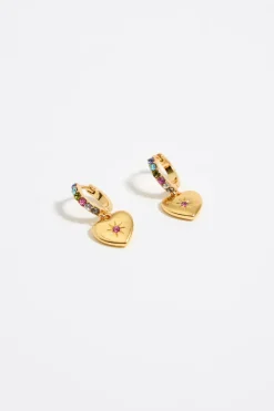Best Sale BIMBA Y LOLA Pendientes Aro Mini Dorado Cristales Y Corazon