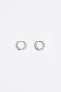 Cheap BIMBA Y LOLA Pendientes Aro Mini Plateado Cristales Multicolor