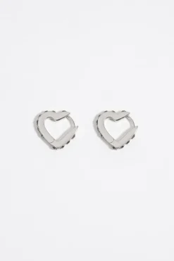 Cheap BIMBA Y LOLA Pendientes Aro Mini Plateado Corazon Cristales