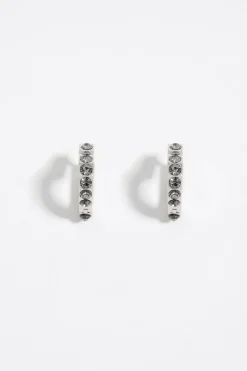 New BIMBA Y LOLA Pendientes Aro Mini Plateado Corazon Cristales