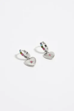 Flash Sale BIMBA Y LOLA Pendientes Aro Mini Plateado Cristales Y Corazon