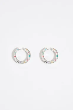 Shop BIMBA Y LOLA Pendientes Aro Plateados Logo Multipastel