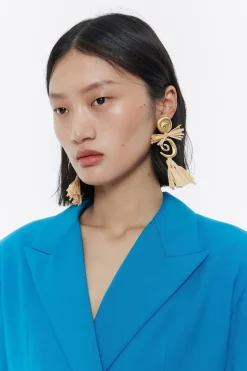 Discount BIMBA Y LOLA Pendientes Caracolas Y Rafia Dorado Mate