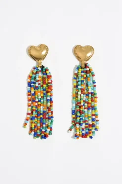 Cheap BIMBA Y LOLA Pendientes Corazon Dorado Abalorios Multicolores