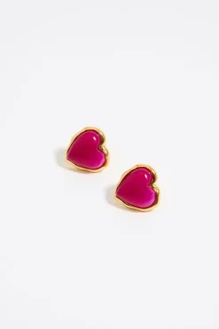 Store BIMBA Y LOLA Pendientes Corazon Piedra Fucsia