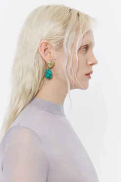 Hot BIMBA Y LOLA Pendientes Corazon Y Piedra Turquesa