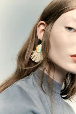 Shop BIMBA Y LOLA Pendientes Flor Ceramica Y Rafia