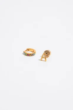 Store BIMBA Y LOLA Pendientes Letra A Y Aro Mini Cristales Multicolores
