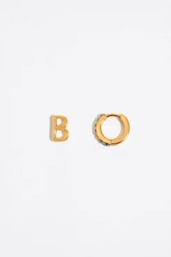 Outlet BIMBA Y LOLA Pendientes Letra B Y Aro Mini Cristales Multicolores