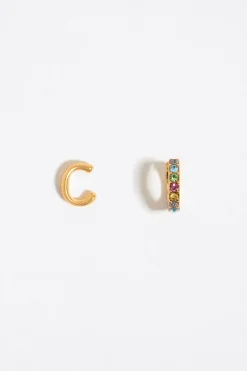 Fashion BIMBA Y LOLA Pendientes Letra C Y Aro Mini Cristales Multicolores