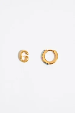New BIMBA Y LOLA Pendientes Letra G Y Aro Mini Cristales Multicolores